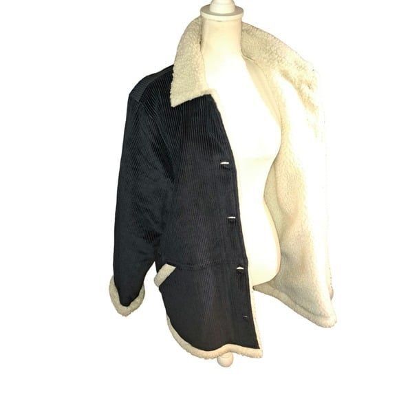 SALE!! Denim & Co Navy Blue Sherpa Lined Corduroy Button Front Jacket Large - Picture 8 of 8